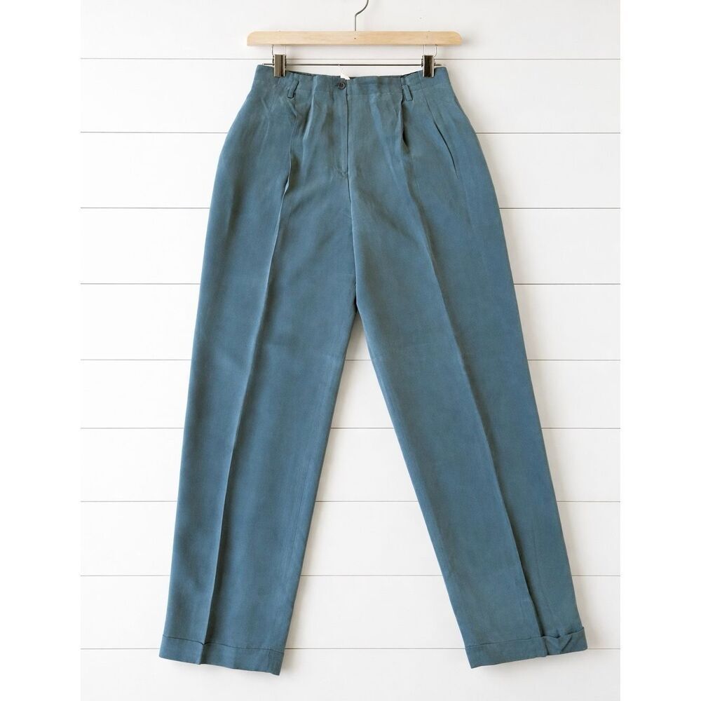 Jones New York Vintage 100% silk lined green trouser pant 14 petite